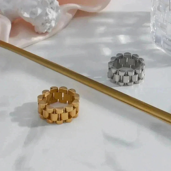 *NEW*  Stainless Steel Watchband Style Ring (SILVER) - Picture 4 of 6